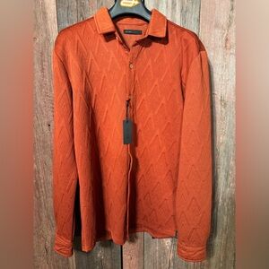 West Oak Men’s Large Textured Button Up Long Sleeve Shirt Spice